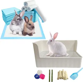 100 Pcs Rabbit Pee Pads (18" L*13" W) &Rabbit Litter Box (12" L*8" W*7" H)