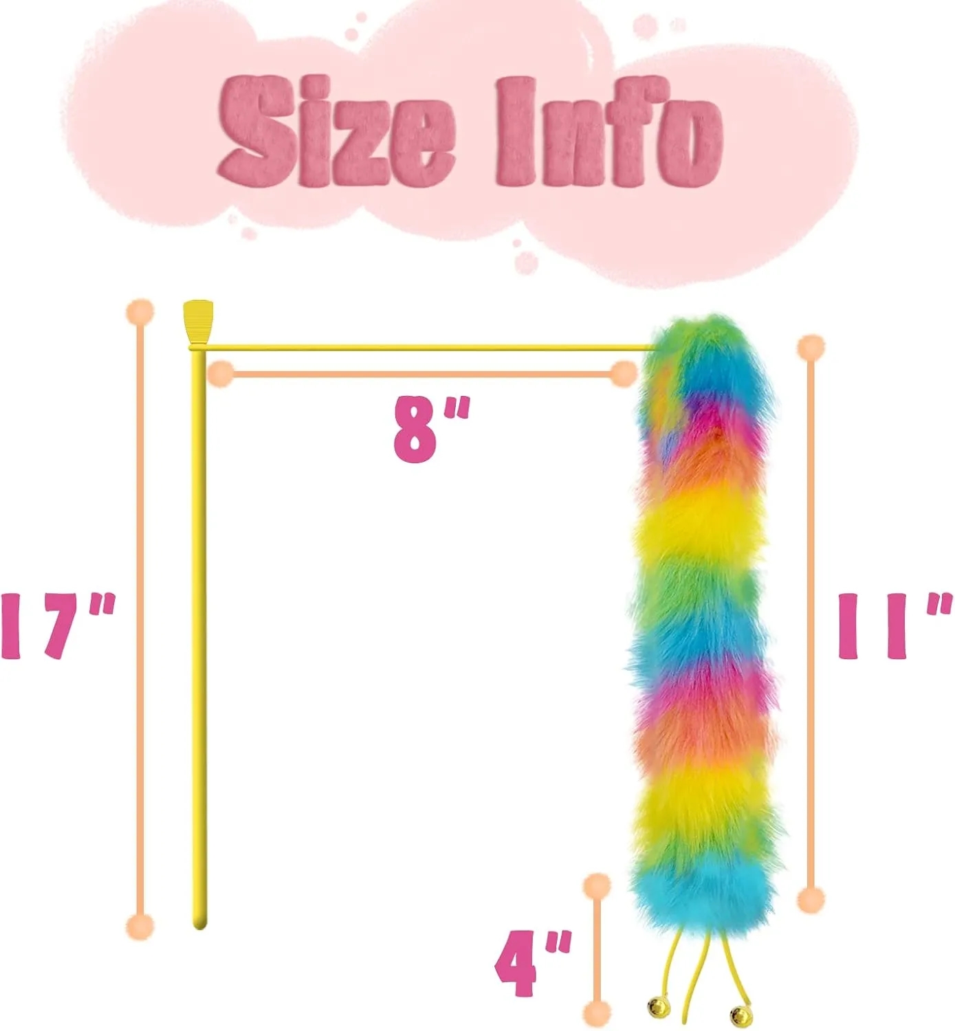 2 Pack Cat Wand Toy, Rainbow Cat Feather Toys with Bells, Teaser Wand with Soft Furry Tail, Interactive Toys for Indoor Cats & Kitten & Kitty
