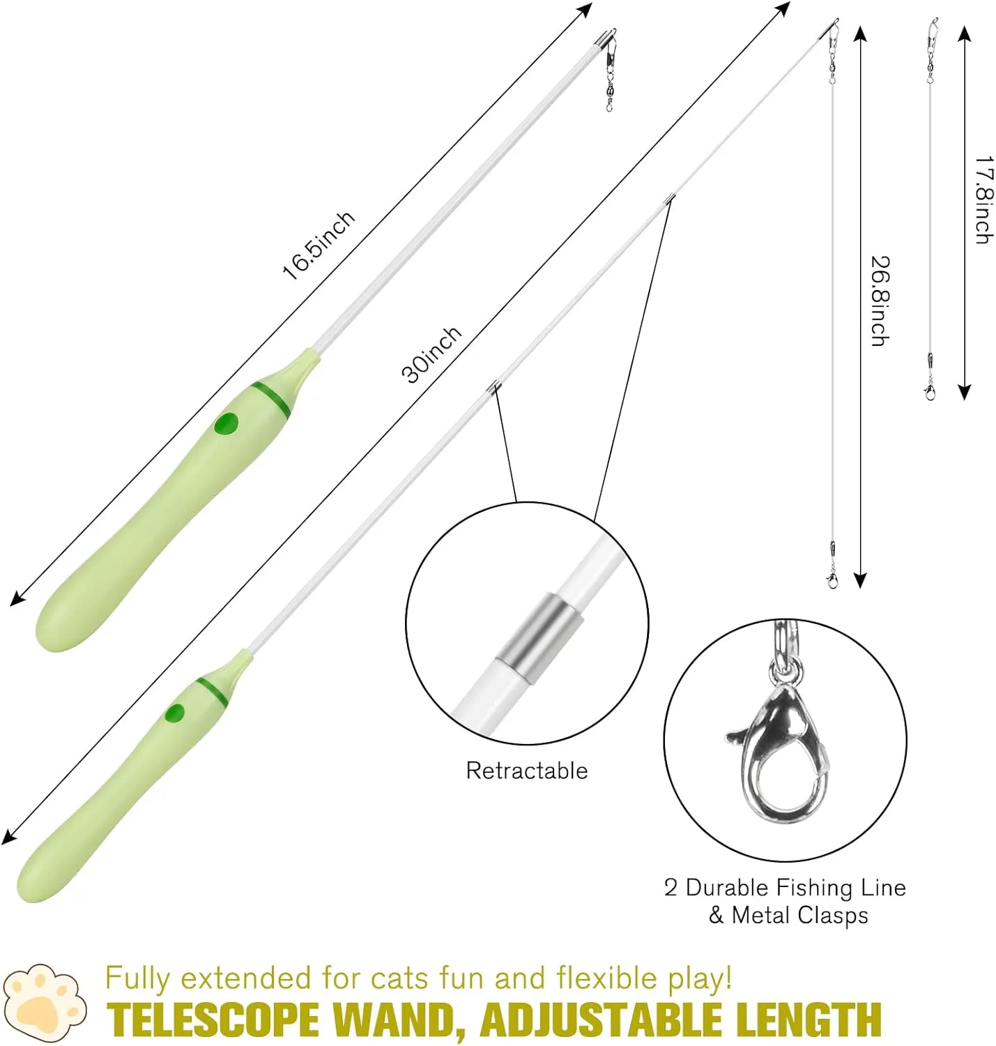 3-in-1 Retractable Cat Wand Toy for Indoor Cats Interactive Cat Feather Toys