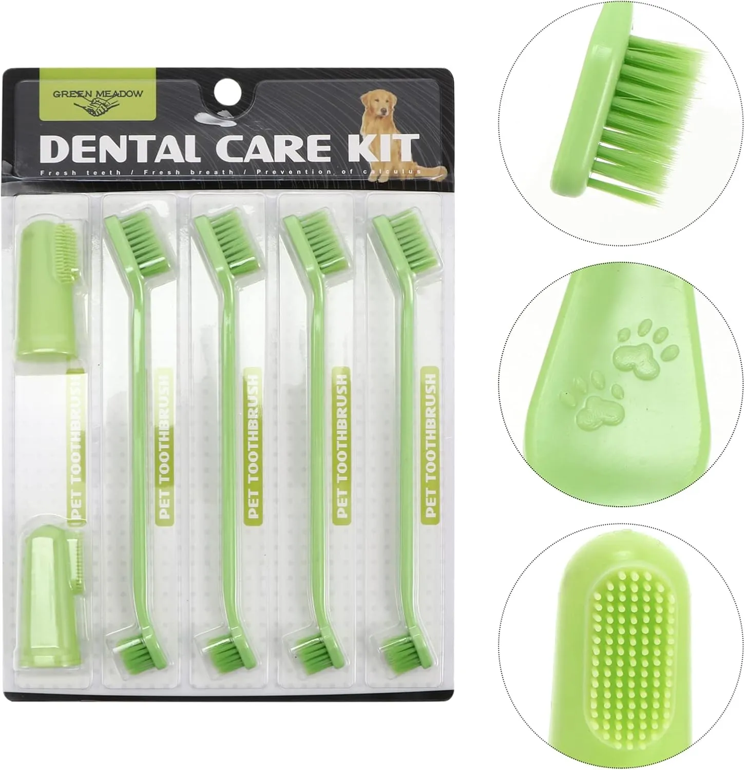 3 Sets Teeth Cleaning for Breeds: 6-Piece Dog Cat Toothbrush Kit Dual Brush Heads Extra-Long Handle Vet Recommended