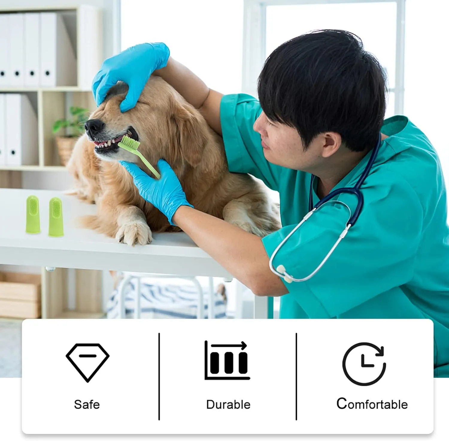 3 Sets Teeth Cleaning for Breeds: 6-Piece Dog Cat Toothbrush Kit Dual Brush Heads Extra-Long Handle Vet Recommended