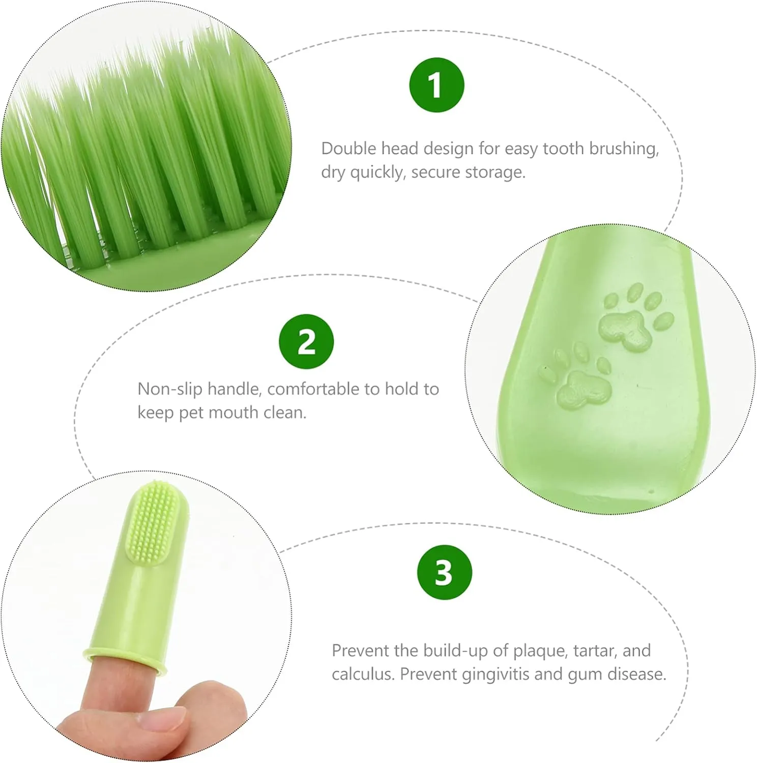 3 Sets Teeth Cleaning for Breeds: 6-Piece Dog Cat Toothbrush Kit Dual Brush Heads Extra-Long Handle Vet Recommended