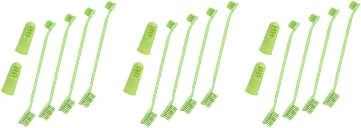 3 Sets Teeth Cleaning for Breeds: 6-Piece Dog Cat Toothbrush Kit Dual Brush Heads Extra-Long Handle Vet Recommended