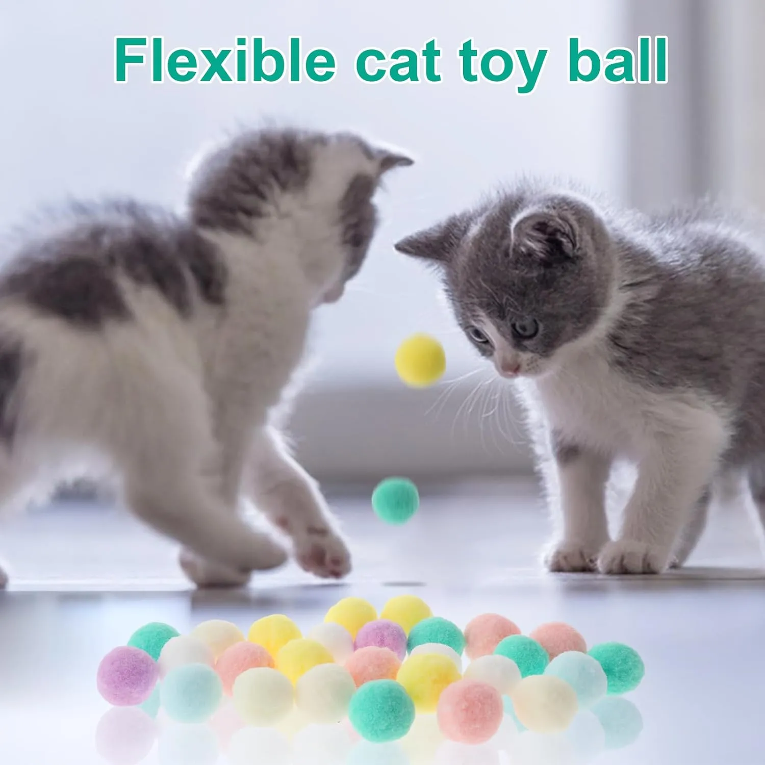 30Pcs Cat Pom Pom Ball Toy, Soft Plush Interactive Cat Balls 3cm/1.18in Kitten Toy for Training and Play for Indoor Pet Kitten Pursue Roll Fetch(Colorful)