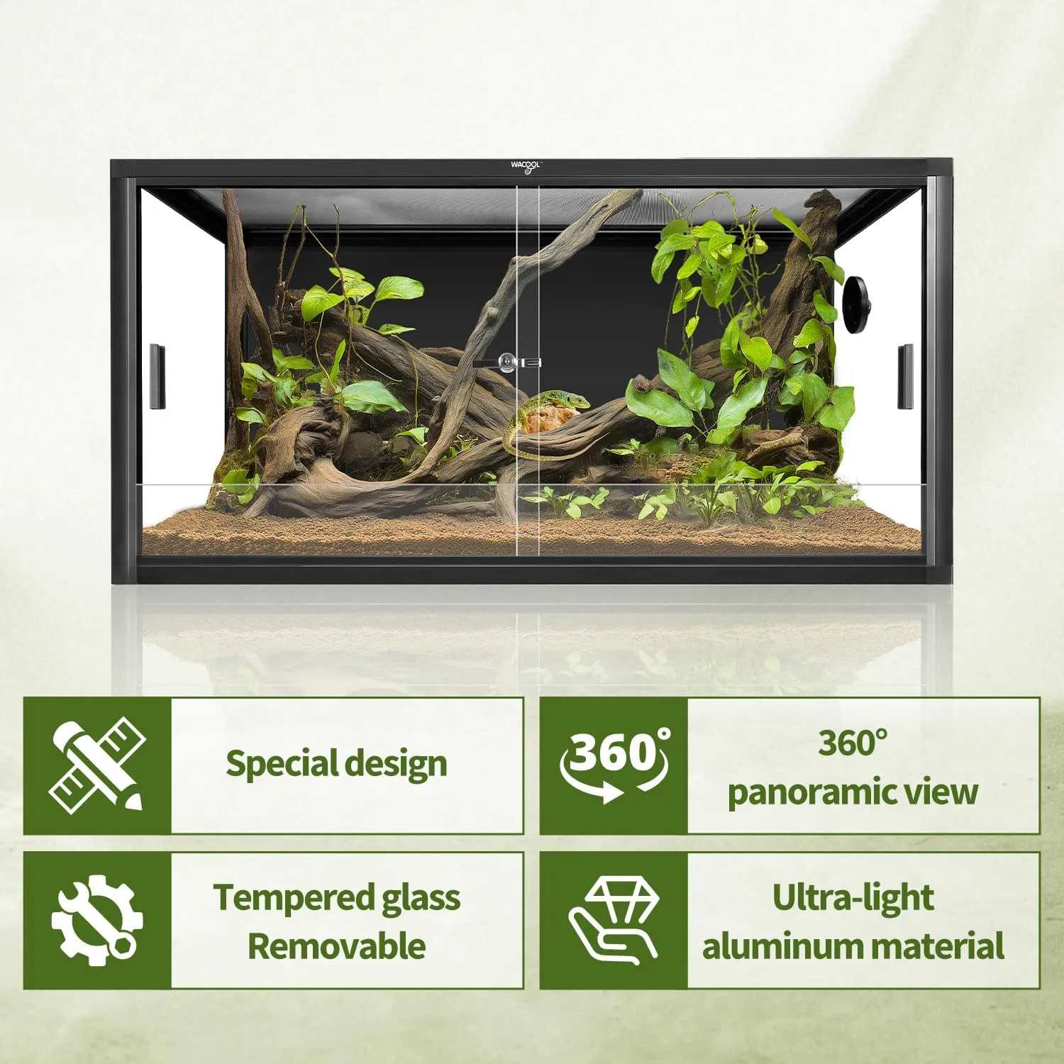 50 Gallon Reptile Tank, Large Terrarium for Bearded Dragons, Snakes, Leopard Geckos, Sliding Door & Top Ventilation, 36" x 18" x 18" Easy-to-Maintain Reptile Enclosure