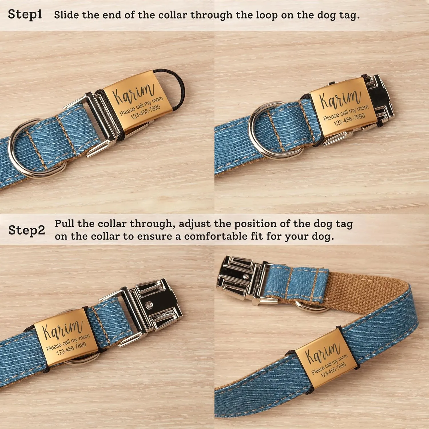 Anavia Slide On Silent Pet ID Tags, S/M/L/XL Personalized Stainless Steel Cat Dog Tag with Elastic Fabric Band, Engraved Nameplate Quiet Chew-Proof Pet Collar Tag (Silver, X-Large)