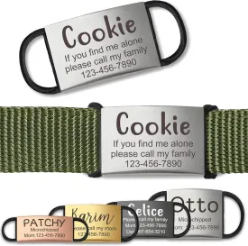 Anavia Slide On Silent Pet ID Tags, S/M/L/XL Personalized Stainless Steel Cat Dog Tag with Elastic Fabric Band, Engraved Nameplate Quiet Chew-Proof Pet Collar Tag (Silver, X-Large)