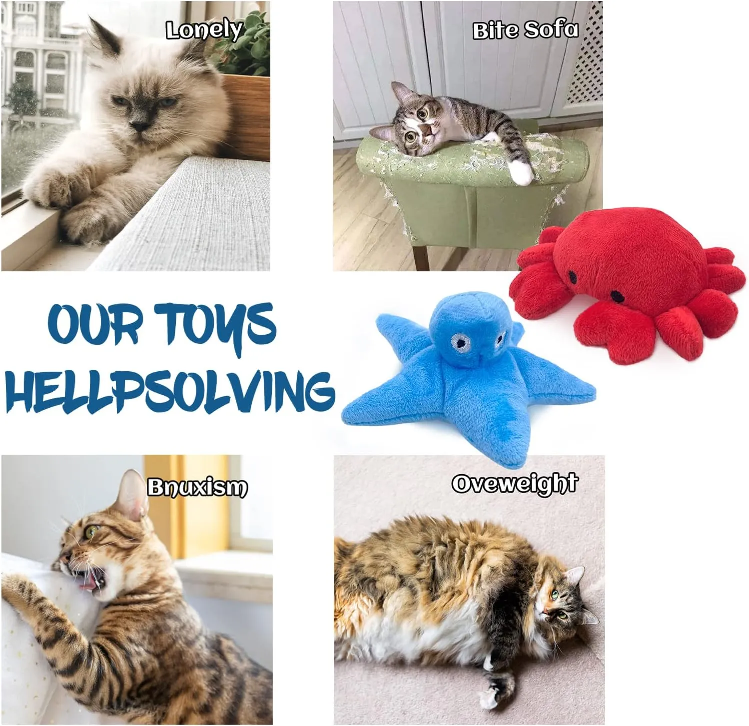 Andiker Cat Catnip Toys, 2Pcs Soft Crab&Starfish Plush Cat Toys for Indoor Cats Cute Catnip Chew Toys PP Cotton Filled Pet Toys for Kitten Gifts and Cat Lovers Interactive Catnip Toys (Crab Starfish)
