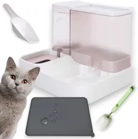 Automatic Cat Food and Water Dispenser Set  1L Water & 2.8L Food Capacity  Gravity Pet Feeder & Waterer for Cats & Small Dogs  BPA-Free, Easy to Clean with Spill-Proof Mat & Accessories