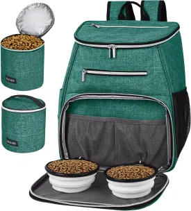 BAGLHERDog Travel Bag Backpack, Airline Approved Pet Supplies Backpack, Dog Travel Backpack with 2 Silicone Collapsible Bowls and 2 Food Baskets Green