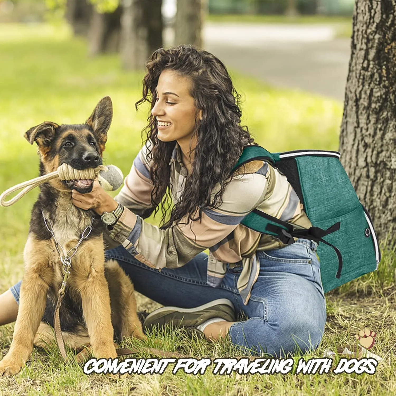 BAGLHERDog Travel Bag Backpack, Airline Approved Pet Supplies Backpack, Dog Travel Backpack with 2 Silicone Collapsible Bowls and 2 Food Baskets Green