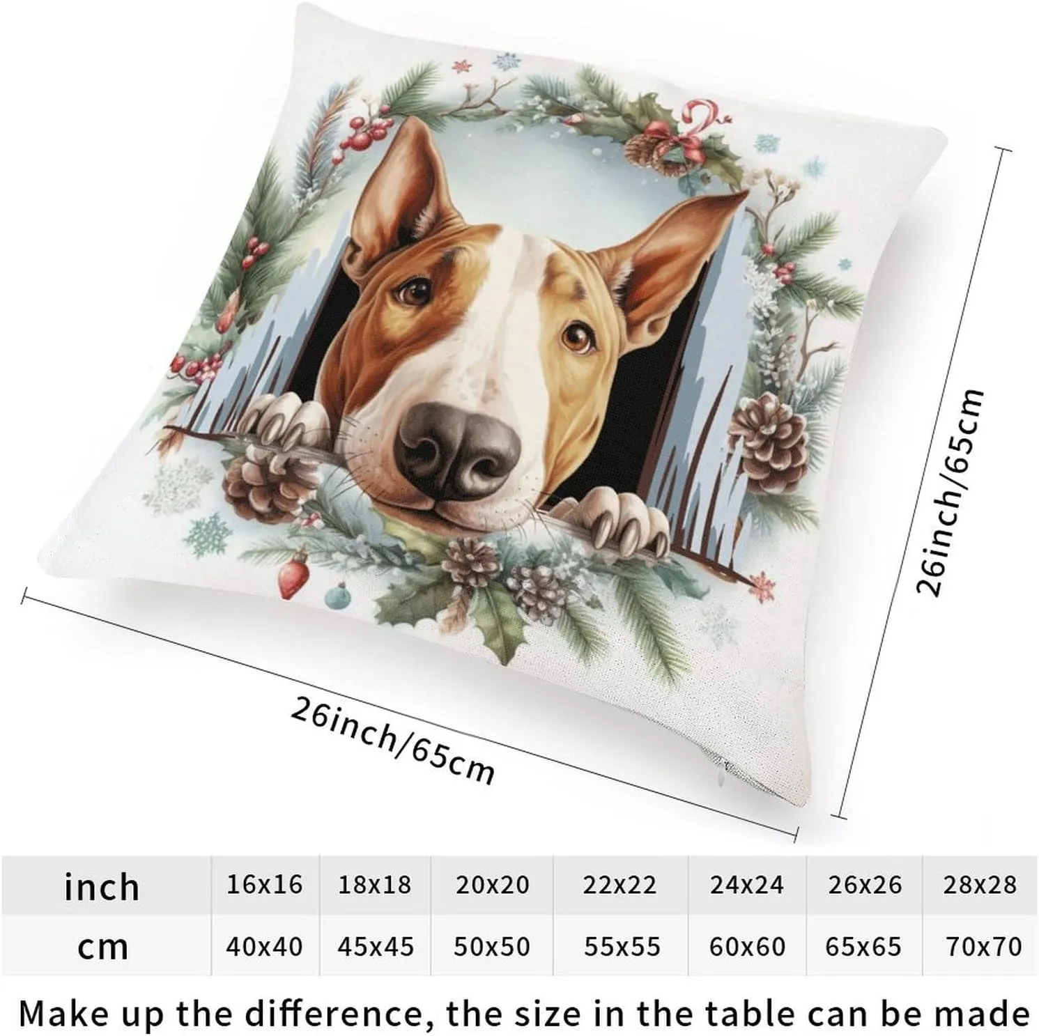 Bull Terrier Peeking Dog in Crack Cushion Covers Bull Terrier Sofa Pillowcase Pet Owner Gift Pillowcase 26x26in White Linen Pillows for Living Room Bedroom Housewarming Gift to Dog Mom