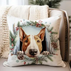Bull Terrier Peeking Dog in Crack Cushion Covers Bull Terrier Sofa Pillowcase Pet Owner Gift Pillowcase 26x26in White Linen Pillows for Living Room Bedroom Housewarming Gift to Dog Mom