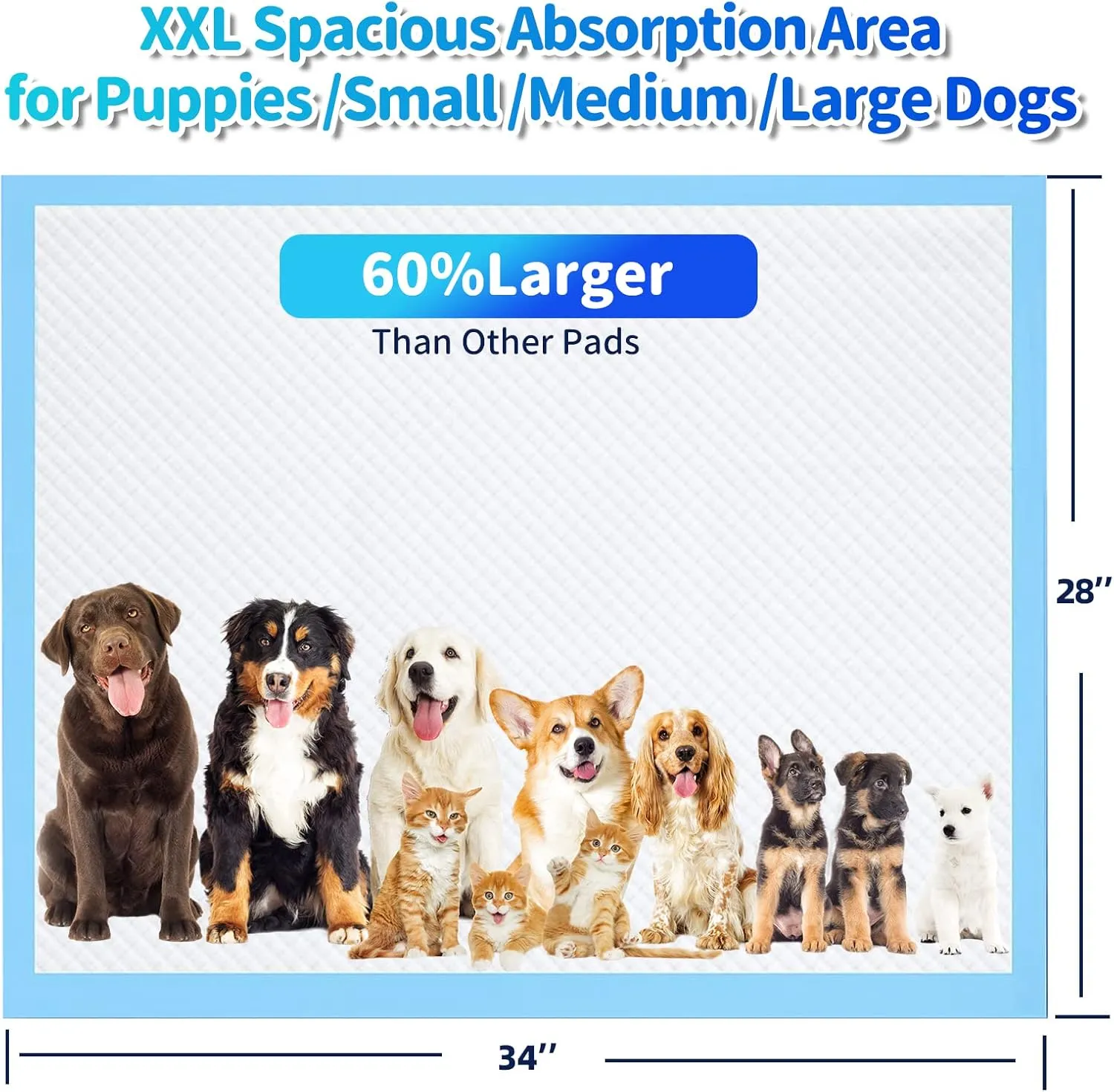 Bulubaky 6 Layers Leak-Proof Super Absorbent Puppy Pads Pee Pads for Dogs, XXL Extra Large Thicken Polymer Quick Dry Dog Pads, Disposable Pet Training Pads for Dogs Cats Rabbit Parrots