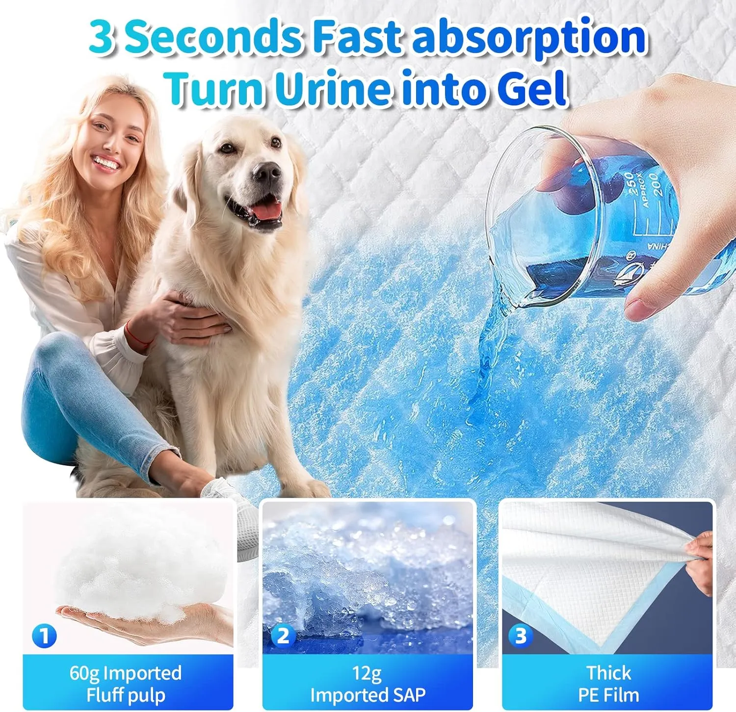 Bulubaky 6 Layers Leak-Proof Super Absorbent Puppy Pads Pee Pads for Dogs, XXL Extra Large Thicken Polymer Quick Dry Dog Pads, Disposable Pet Training Pads for Dogs Cats Rabbit Parrots