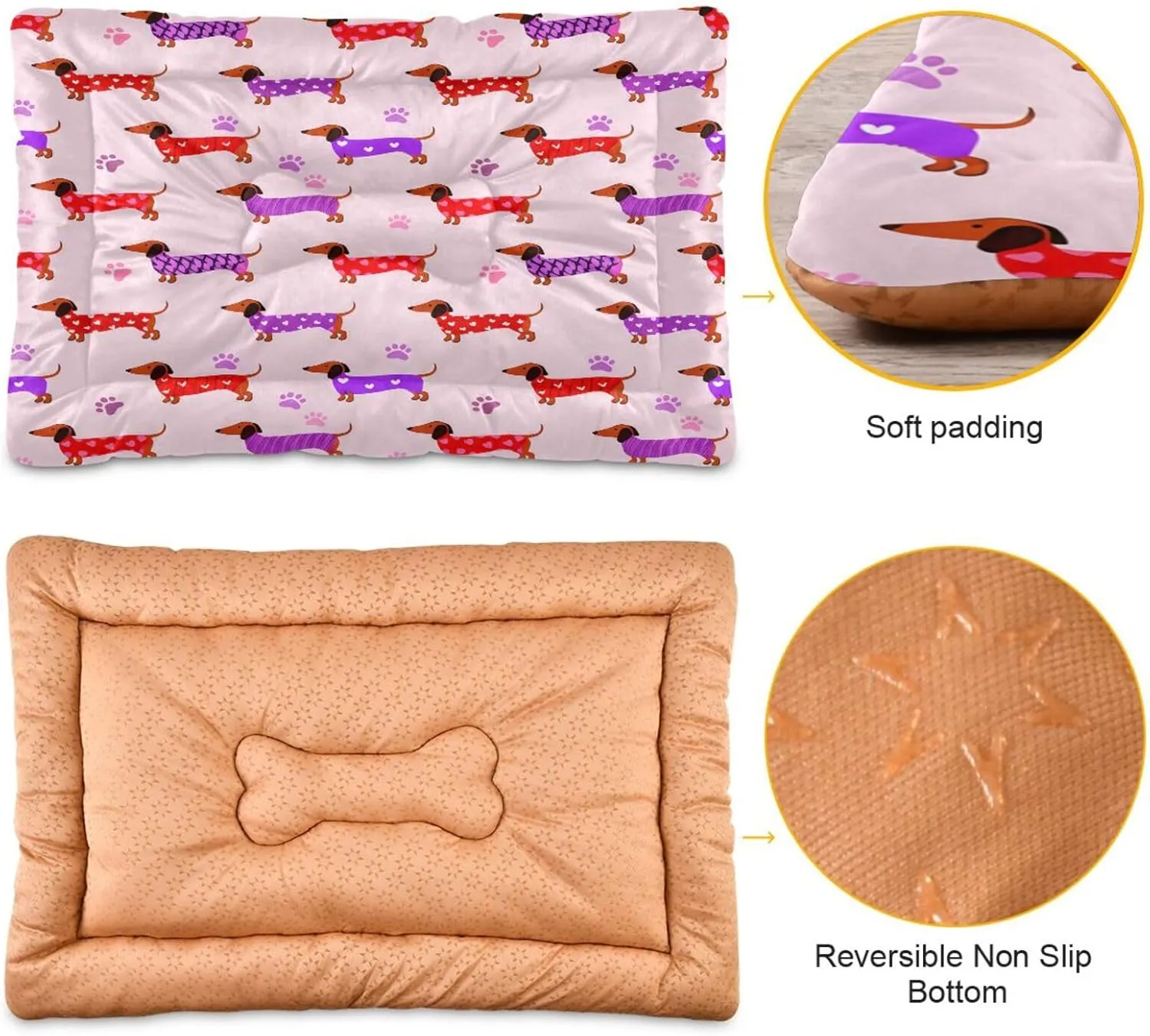 Cartoon Dachshunds Outdoor Dog Bed Washable Waterproof Travel Pet Bed Mat Portable Cat Bed with Non-Slip Bottom for Indoor and Sleeping 18 x 24 Inch