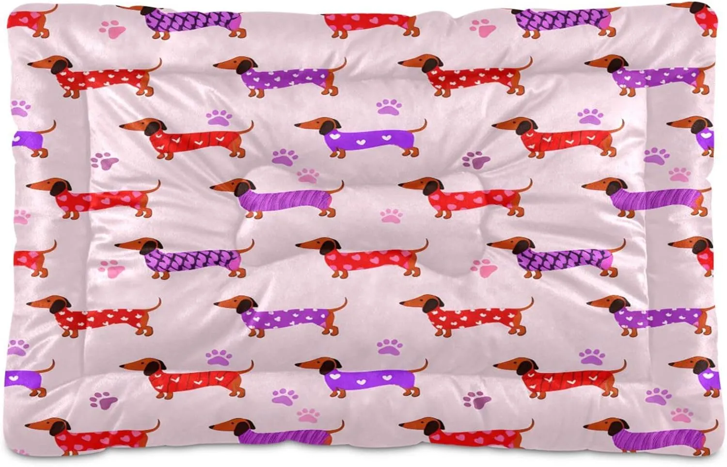 Cartoon Dachshunds Outdoor Dog Bed Washable Waterproof Travel Pet Bed Mat Portable Cat Bed with Non-Slip Bottom for Indoor and Sleeping 18 x 24 Inch