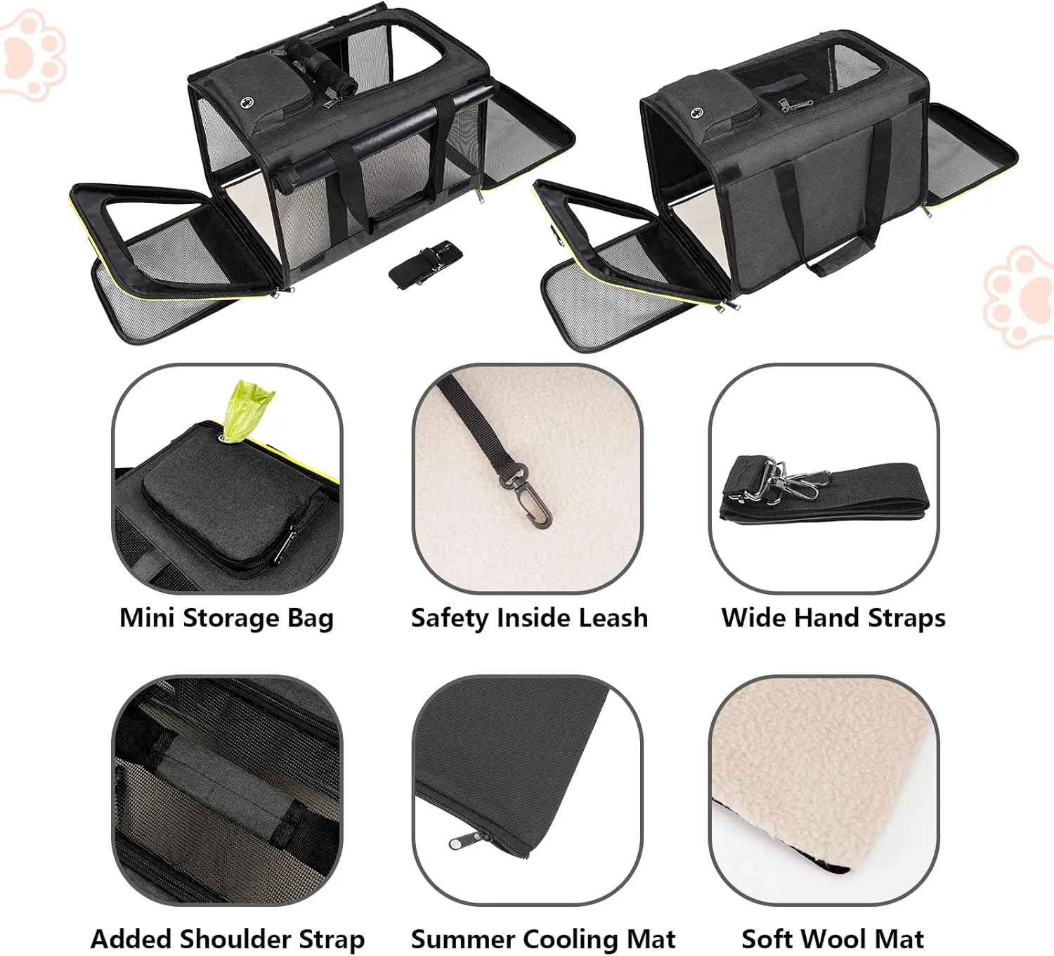 Cat Carriers for Large Cats 20 lbs  Soft Pet Carrier for Small Dog/Durable 2 Kitty Travel Bag/Medium Big Cats Puppy 15 Pounds/Softside Cat Carrier Large