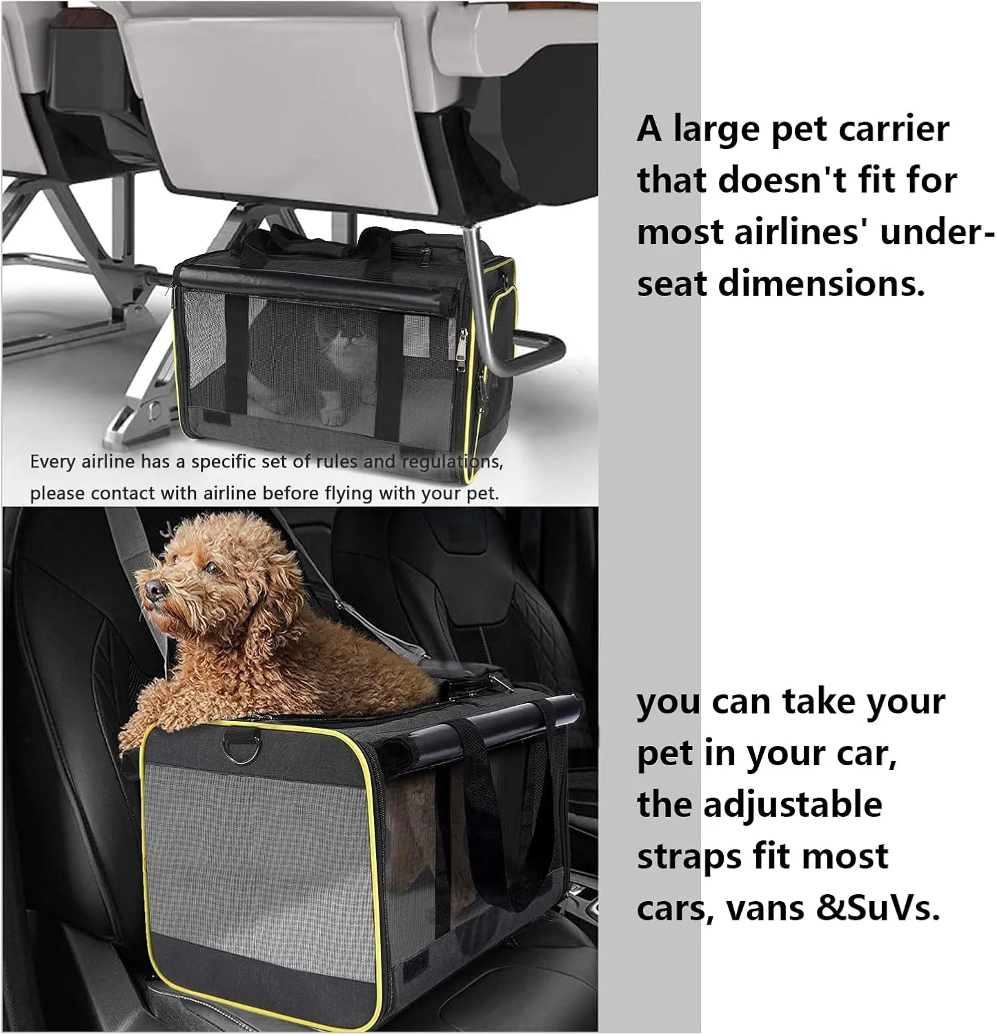 Cat Carriers for Large Cats 20 lbs  Soft Pet Carrier for Small Dog/Durable 2 Kitty Travel Bag/Medium Big Cats Puppy 15 Pounds/Softside Cat Carrier Large