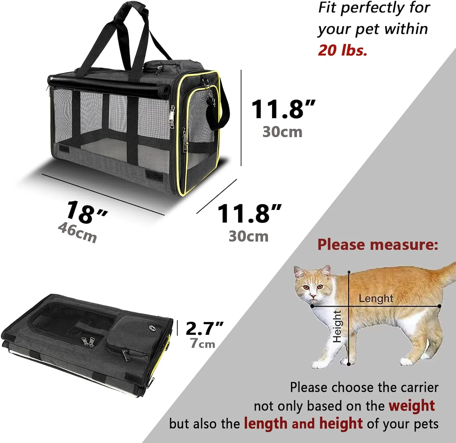 Cat Carriers for Large Cats 20 lbs  Soft Pet Carrier for Small Dog/Durable 2 Kitty Travel Bag/Medium Big Cats Puppy 15 Pounds/Softside Cat Carrier Large