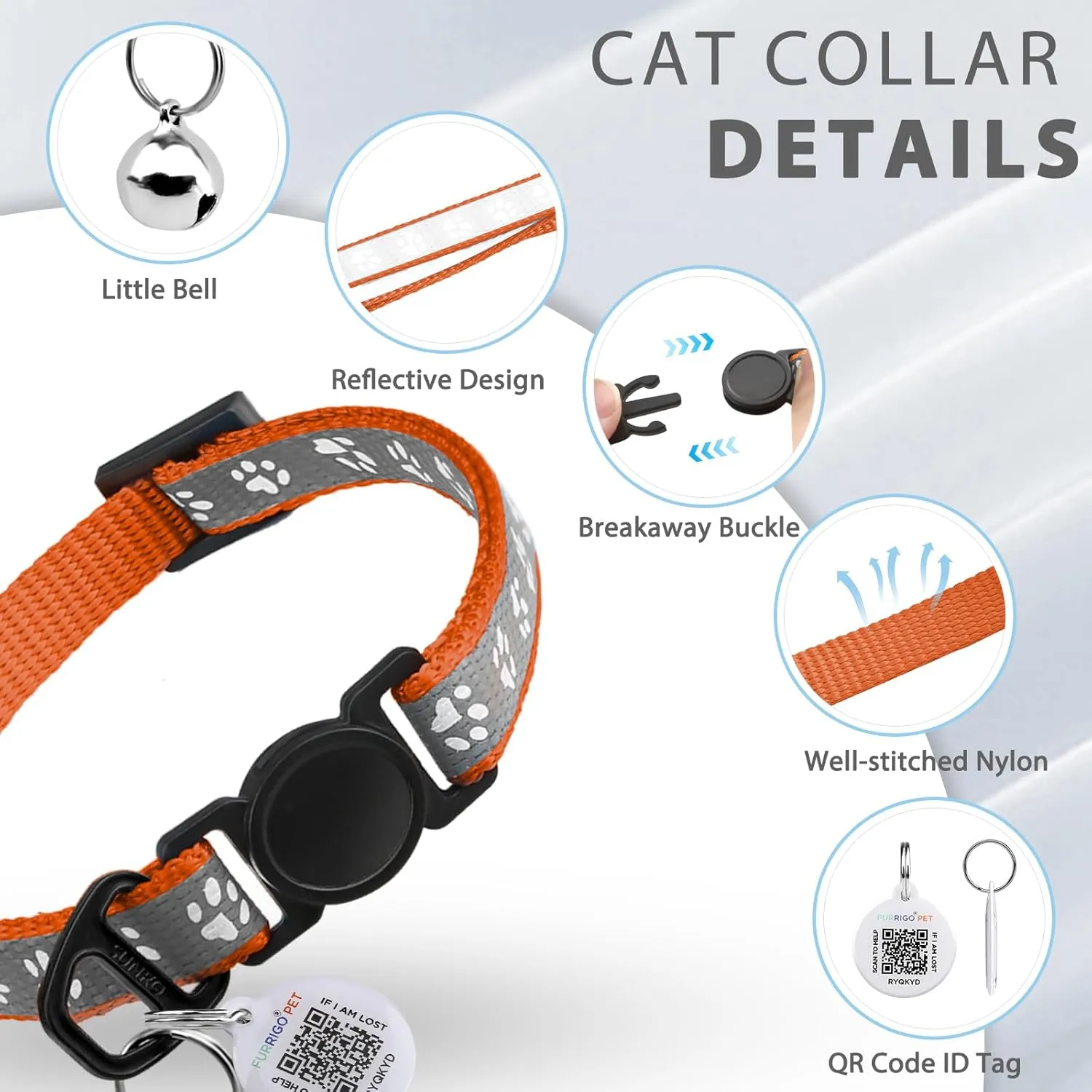 Cat Collar Breakaway with QR Code Name Tag, Reflective Kitten Collars with Bell, Cat ID Tag Personalized, Ultra-Durable, Adjustable, Quick Release, Fits Most Girl Boy Small Large Cats (8''-13.3'')