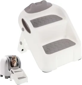 Cat Ramp for Litter Box,White Plastic Cat Ramp Fit for Automatic Litter Box,Double Layer Steps with Non-Slip Rubber Feet, Step for Small & Elderly Cats