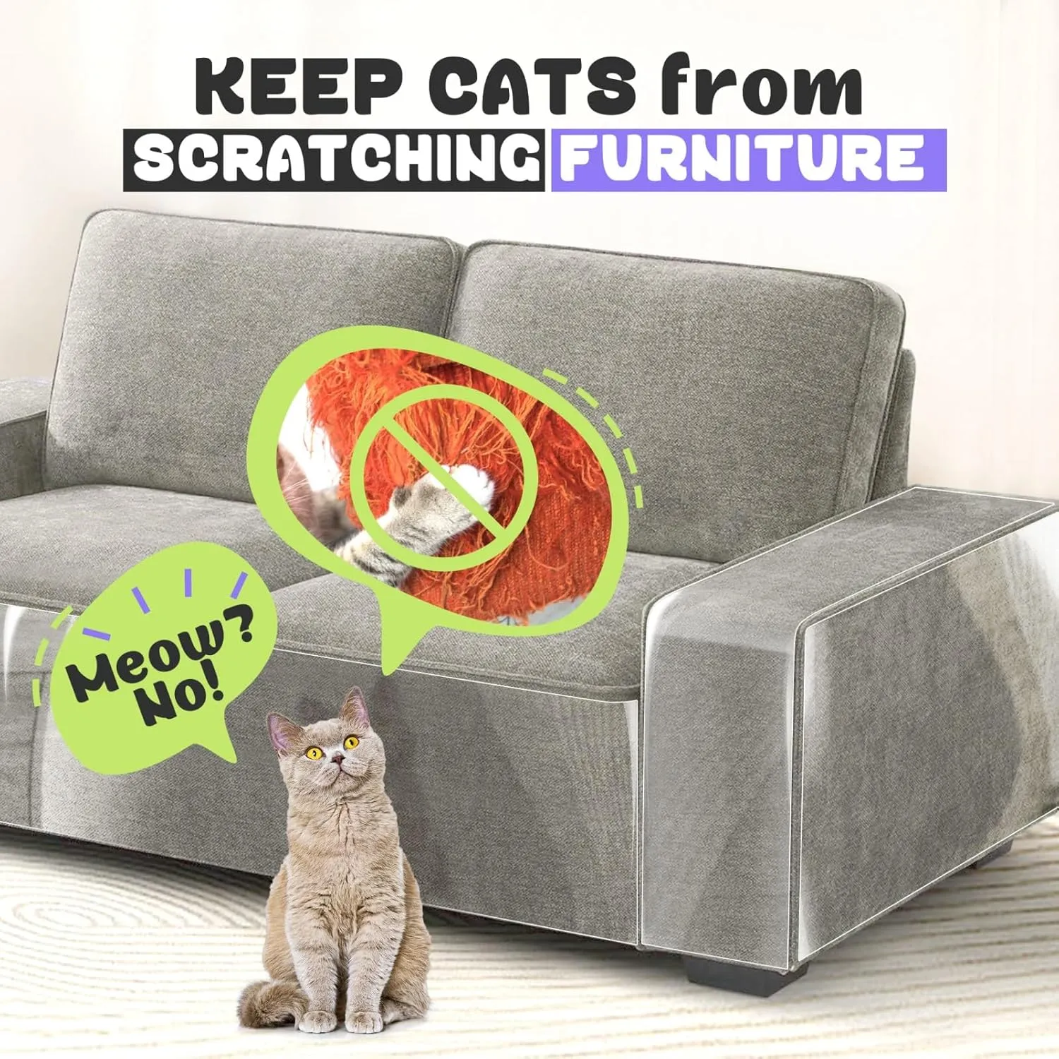 Cat Scratch Furniture Protector, 196.8" x 11.8" Couch Protector from Cat Claws, Thickened Transparent Self-Adhesive Furniture Protectors for Couch Protection from Cat Scratching