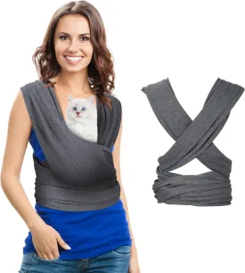 Cat Sling Carriers, Front Facing Dog Sling, Cat Wrap Carrier Chest, Hands Free, Size Adjustable, Soft Cotton, Swaddle Bag for Outdoor(Grey)