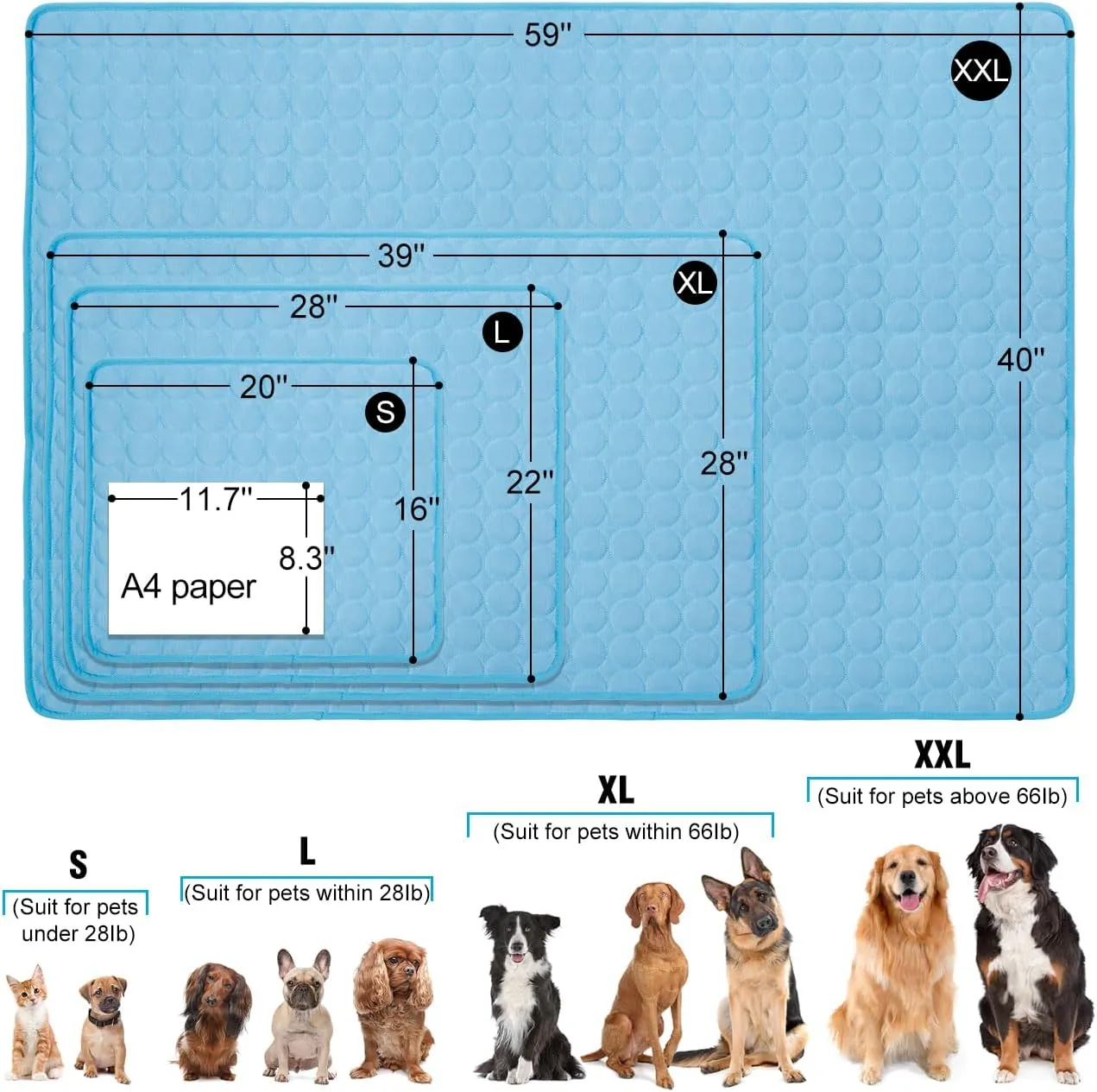 Dog Cooling Mat, Pet Dog Self Cool Pad, Ice Silk Washable Summer Cooled Mat for Dogs Cats, Kennels, Crates and Beds