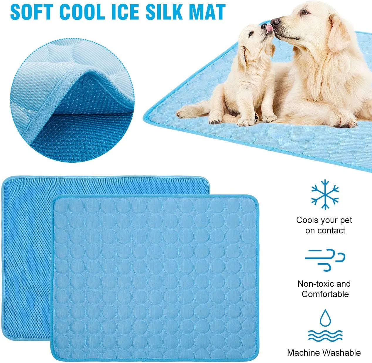 Dog Cooling Mat, Pet Dog Self Cool Pad, Ice Silk Washable Summer Cooled Mat for Dogs Cats, Kennels, Crates and Beds
