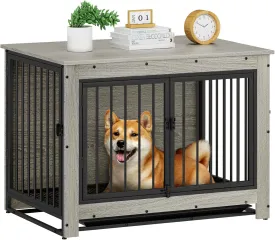 Dog Crate Furniture, Dog Crate End Table for Medium and Large Dogs,Wooden Cage Kennel Furniture Indoor, Modern Dog Crate with Multi-Purpose Removable Tray, Double-Doors Dog Furniture