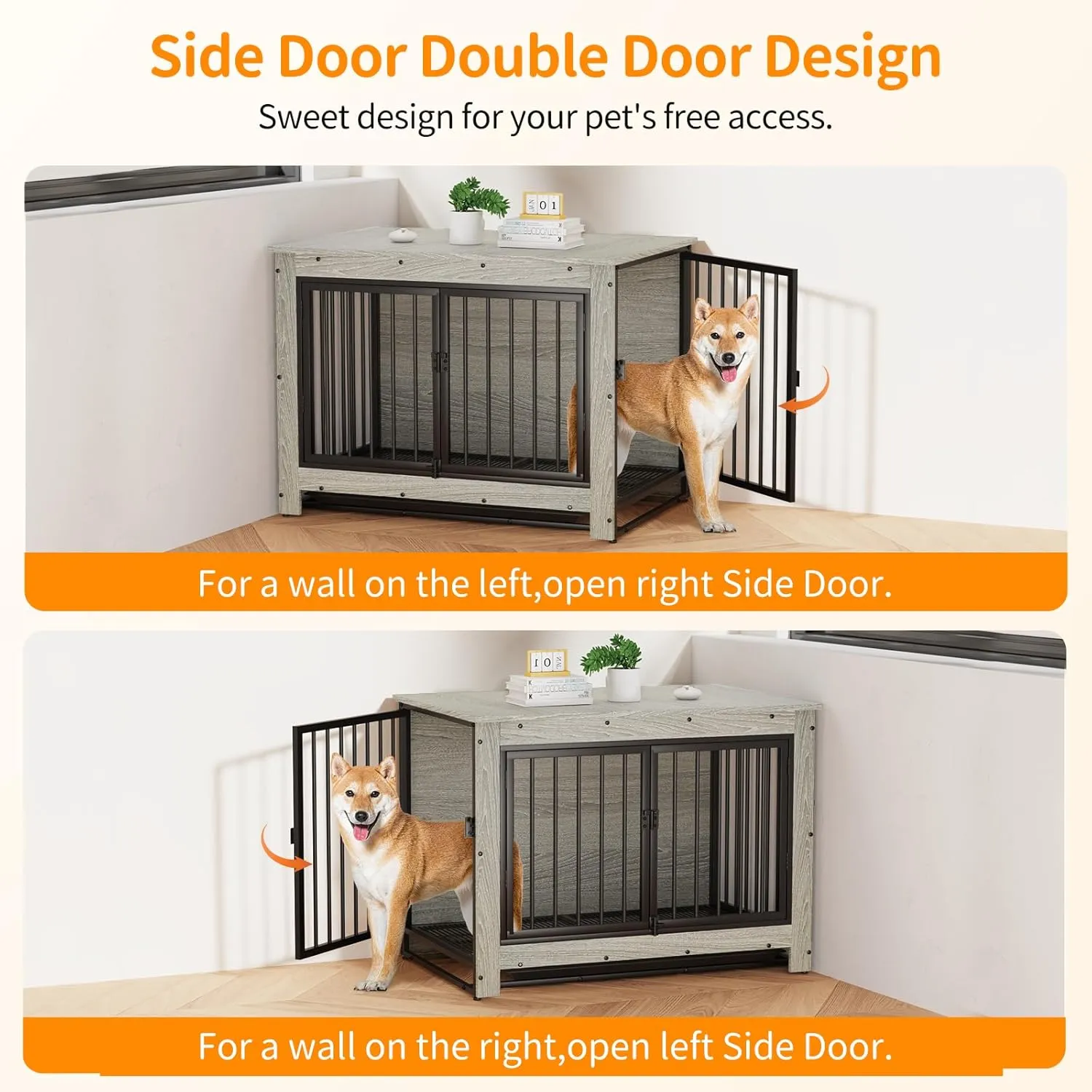 Dog Crate Furniture, Dog Crate End Table for Medium and Large Dogs,Wooden Cage Kennel Furniture Indoor, Modern Dog Crate with Multi-Purpose Removable Tray, Double-Doors Dog Furniture