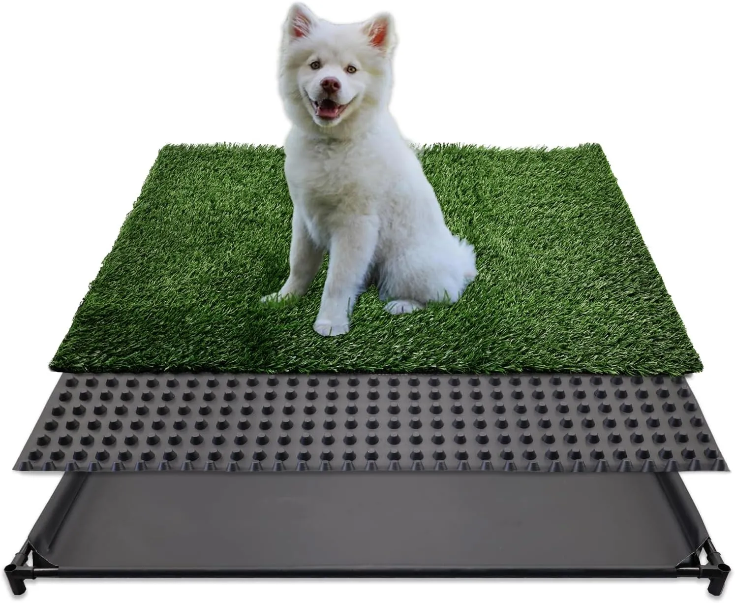 Dog Grass Pad with Tray, 35x23 Inch Indoor Puppy Potty Training Pad, Durable Leak-Proof Tray & Realistic Synthetic Grass Mat, Easy Clean Portable Pet Relief System for Small to Medium Dogs