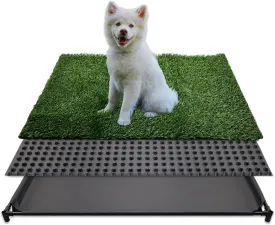 Dog Grass Pad with Tray, 35x23 Inch Indoor Puppy Potty Training Pad, Durable Leak-Proof Tray & Realistic Synthetic Grass Mat, Easy Clean Portable Pet Relief System for Small to Medium Dogs