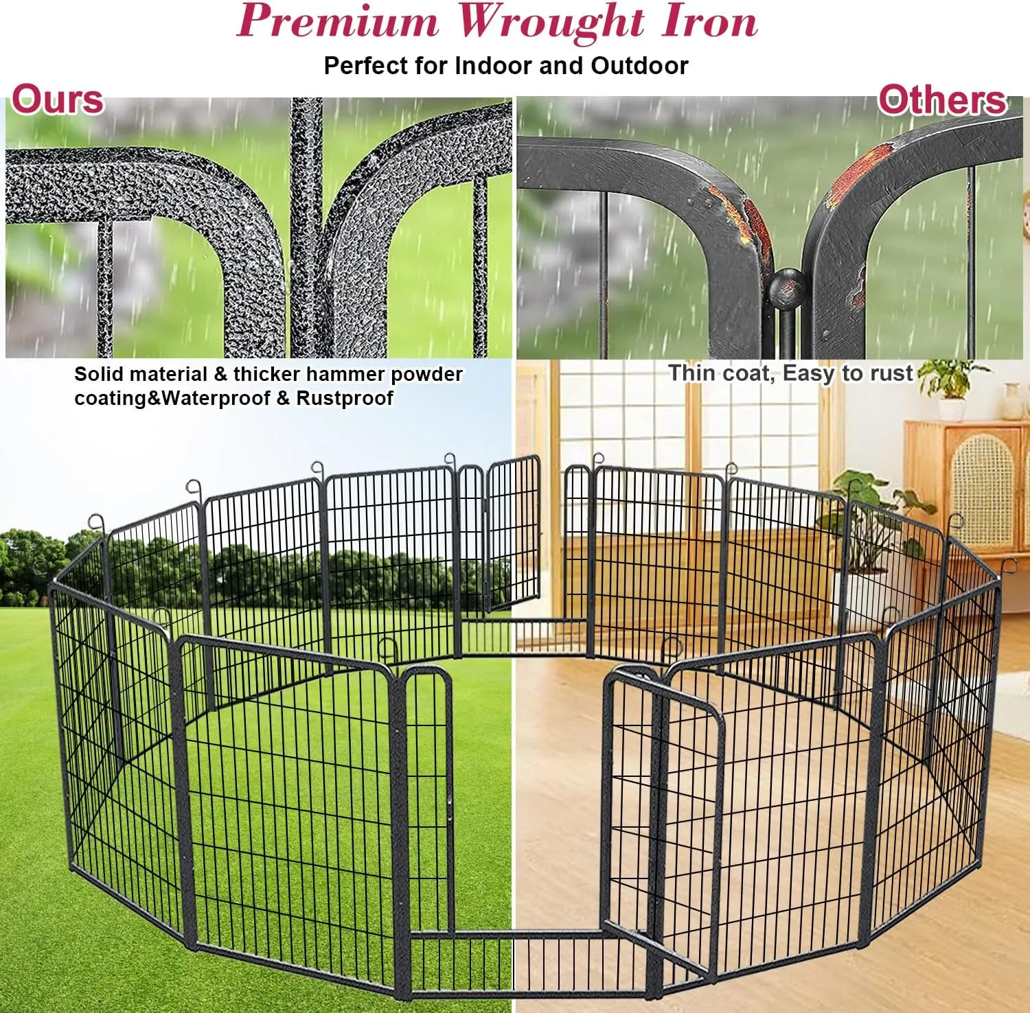 Dog Playpen Outdoor, 40 inch Heavy Duty Dog Fence for Yard 14 Panels Dog Pens Outside Rustproof Metal Pet Puppy Playpen for Large Medium Dogs, Portable Pet Fence for RV Camping, Yard