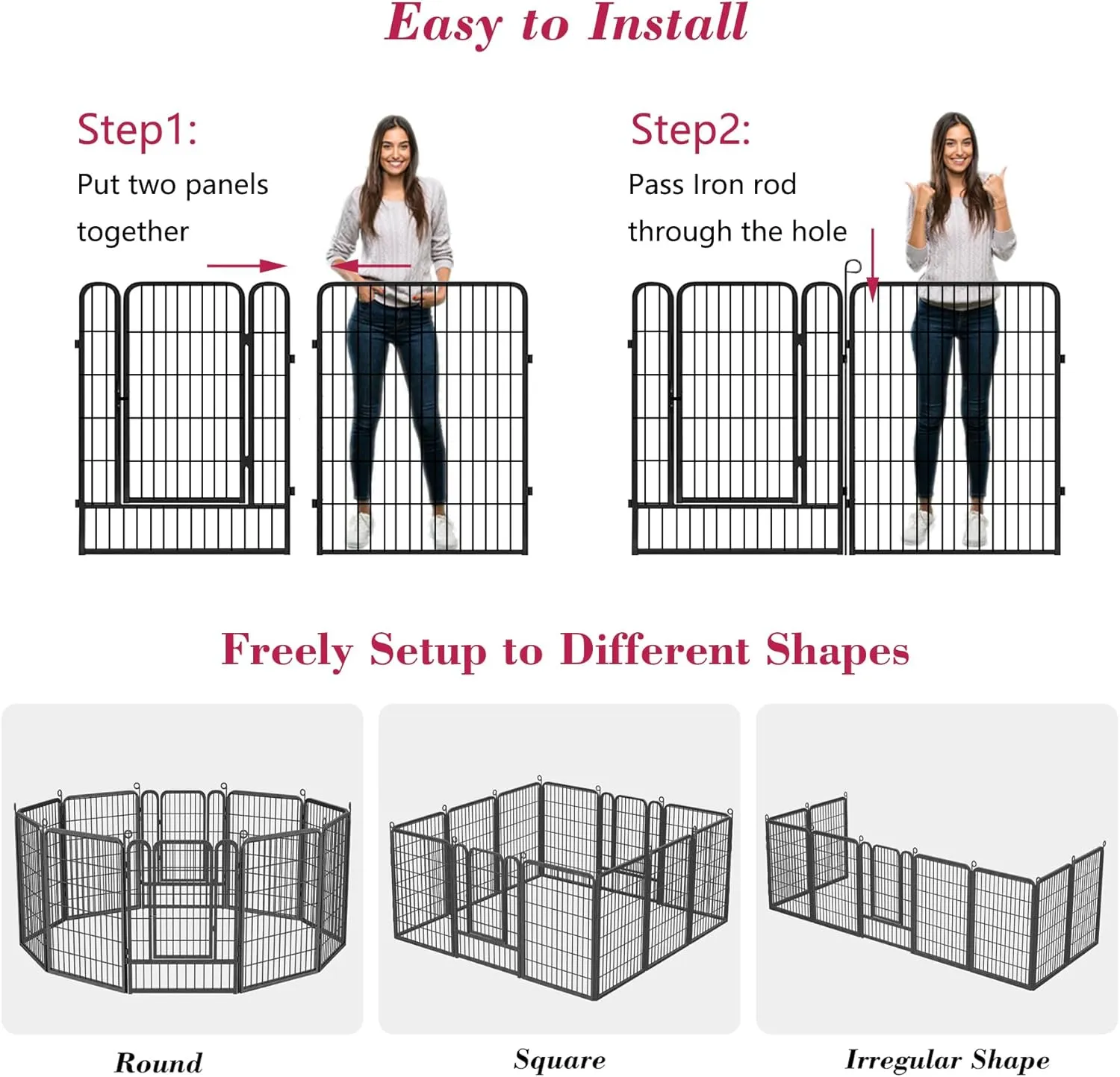 Dog Playpen Outdoor, 40 inch Heavy Duty Dog Fence for Yard 14 Panels Dog Pens Outside Rustproof Metal Pet Puppy Playpen for Large Medium Dogs, Portable Pet Fence for RV Camping, Yard