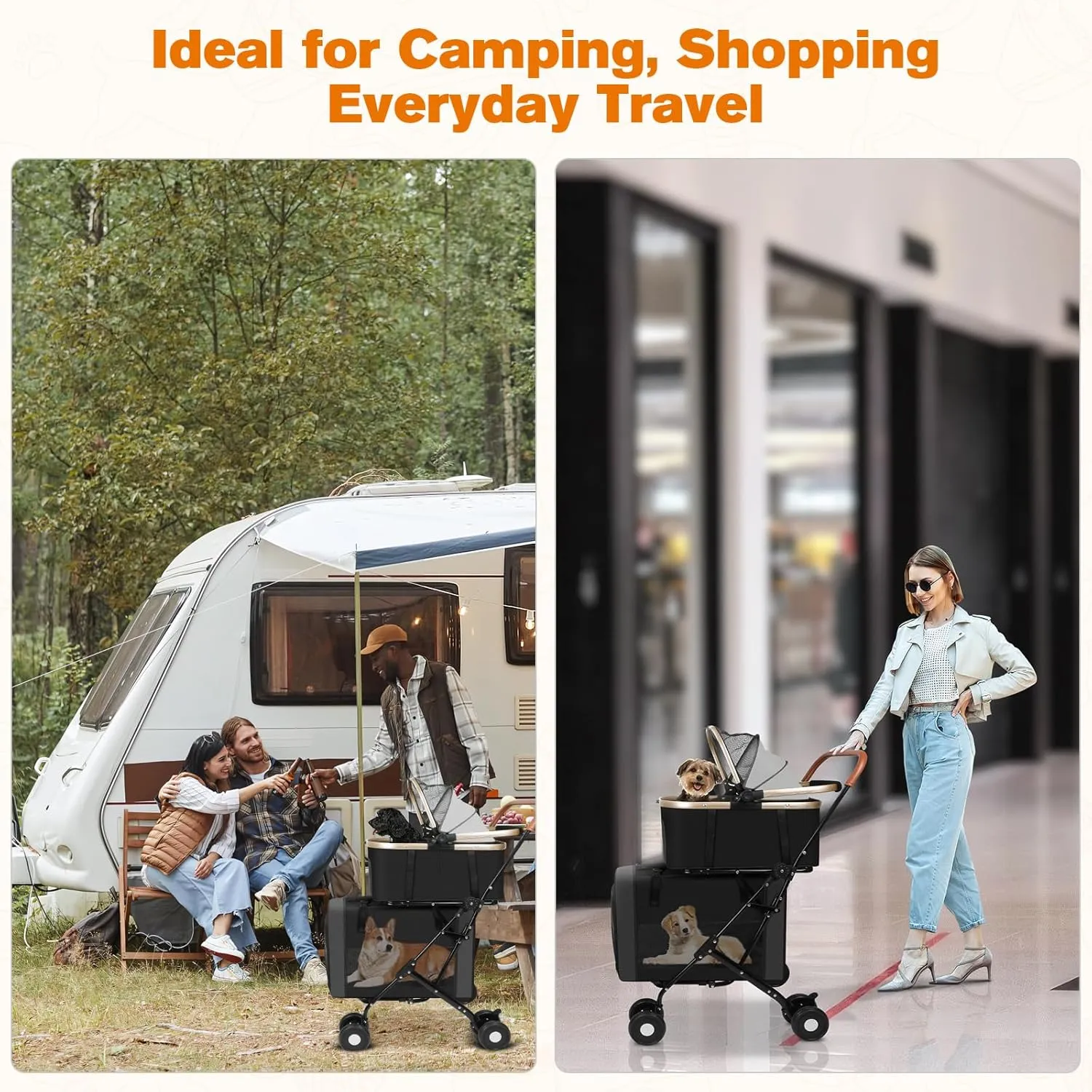 Dog Stroller for Small & Medium Pets  3-in-1 Travel System with Dual Detachable Carriers, Foldable & Lightweight Pet Stroller for Cats and Dogs up to 77 lbs, Durable Design with Safety Features
