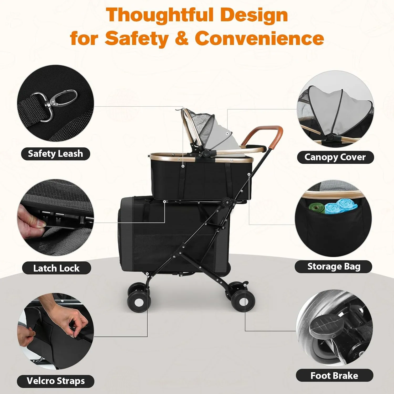 Dog Stroller for Small & Medium Pets  3-in-1 Travel System with Dual Detachable Carriers, Foldable & Lightweight Pet Stroller for Cats and Dogs up to 77 lbs, Durable Design with Safety Features