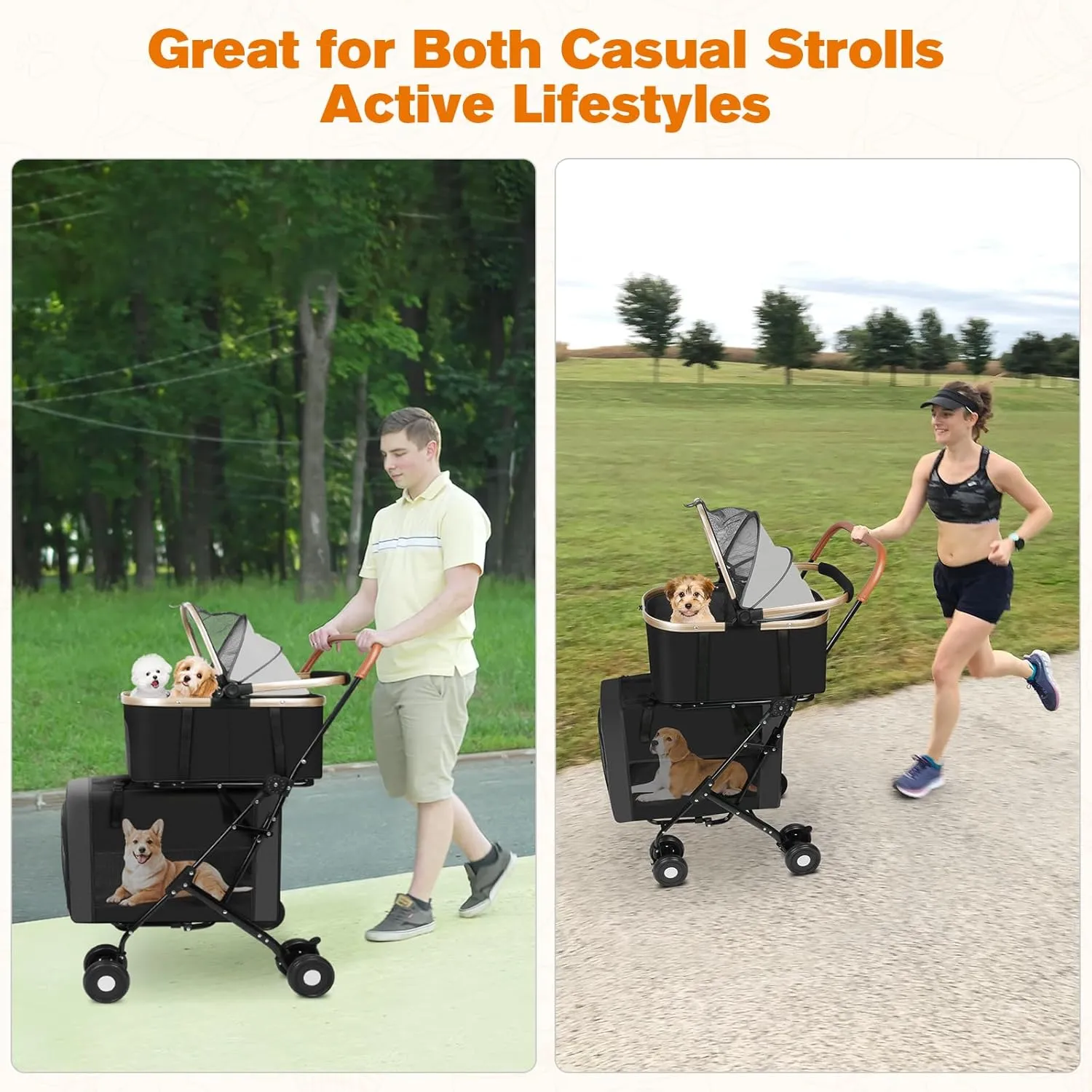 Dog Stroller for Small & Medium Pets  3-in-1 Travel System with Dual Detachable Carriers, Foldable & Lightweight Pet Stroller for Cats and Dogs up to 77 lbs, Durable Design with Safety Features