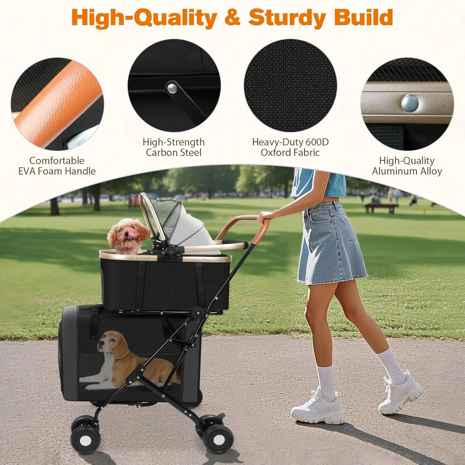 Dog Stroller for Small & Medium Pets  3-in-1 Travel System with Dual Detachable Carriers, Foldable & Lightweight Pet Stroller for Cats and Dogs up to 77 lbs, Durable Design with Safety Features