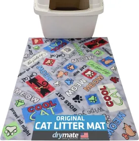 Drymate Original Cat Litter Mat, Contains Mess from Box, Protects Floors, Urine-Proof, Machine Washable, Soft on Kitty Paws, Absorbent, Waterproof (USA Made, Recycled Content) (20x28)(Cool Cat Grey)