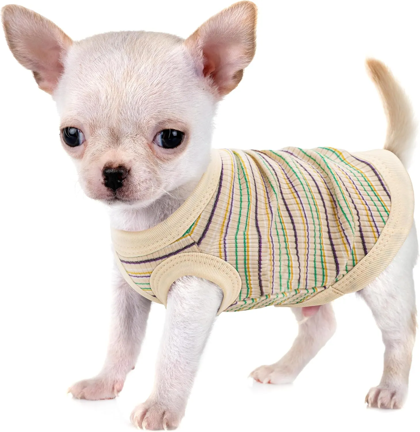 Elevate Your Pet's Comfort and Fashion: Premium 100% Cotton Rib Dog Shirt Vest for Small Breeds Like Chihuahuas, Yorkies, and Puppies .Year-Round Style with Tank-Style Puppy Attire Beige Medium