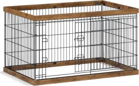 Feandrea Dog Playpen, Dog Fence, Panel and Steel, Sliding Door with Double L-Shaped Latches, XXL, 48 x 31.5 x 27.6 Inches, for Dogs, Rabbits, Rustic Walnut and Black UPPK006T41