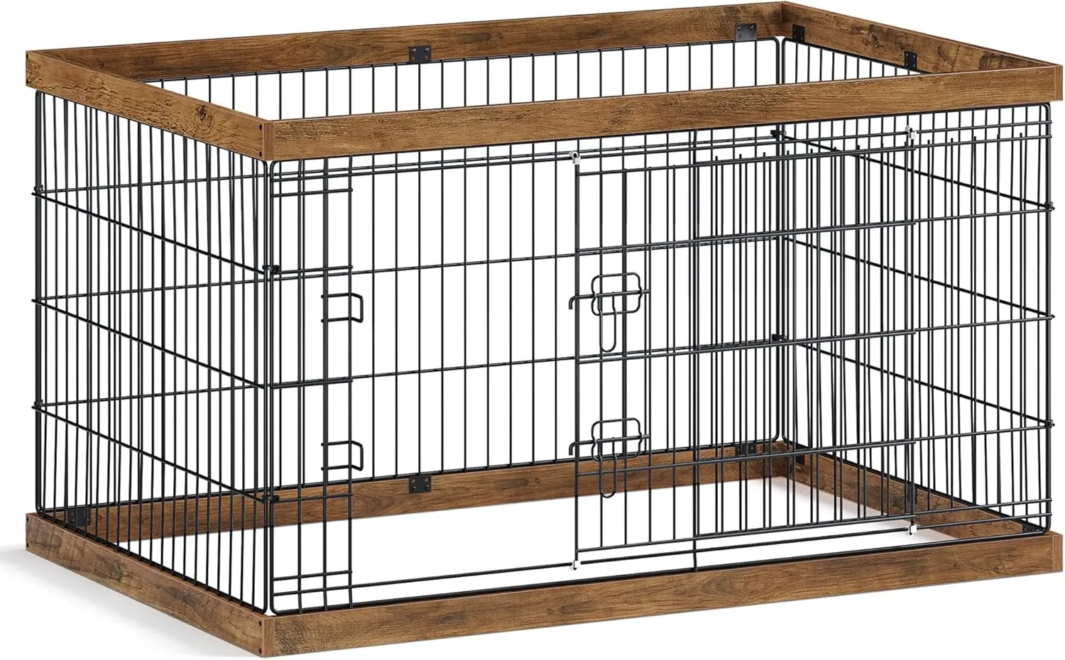 Feandrea Dog Playpen, Dog Fence, Panel and Steel, Sliding Door with Double L-Shaped Latches, XXL, 48 x 31.5 x 27.6 Inches, for Dogs, Rabbits, Rustic Walnut and Black UPPK006T41