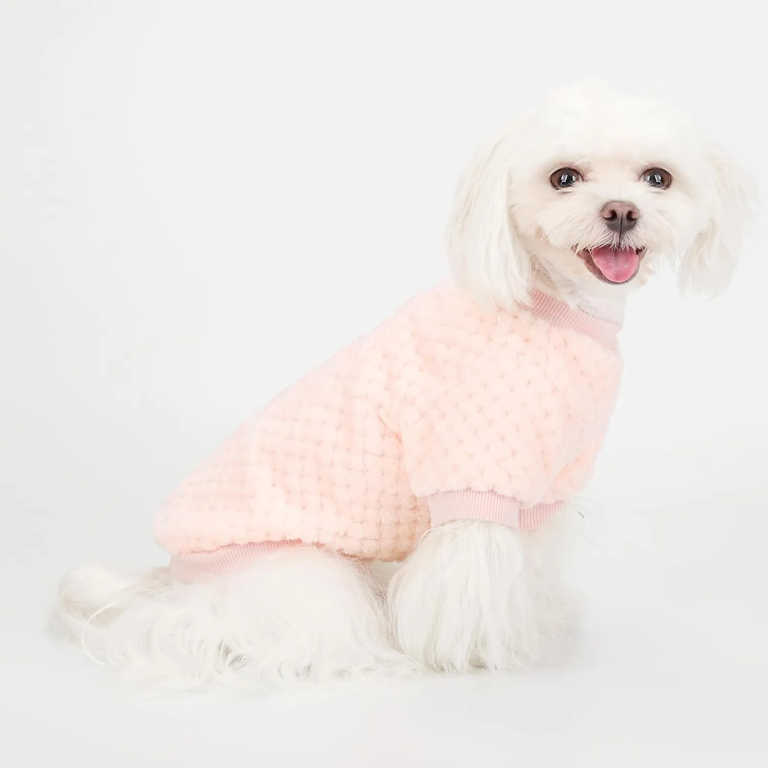 Fuzzy Pineapple Grid Dog Sweater - Ultra Soft & Warm Winter Pet Apparel, Fluffy Textured Knit for Small, Medium Dogs and Cats, Cozy Pullover Dog Coat for Cold Weather.Pink XL