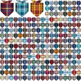 Geyoga 240 Pcs Dog Bandanas Bulk Summer Pet Bandanas Adjustable Triangle Dog Grooming Scarf Bibs Kerchief for Small Medium Large Cats Pet Costume Accessories(Plaid)
