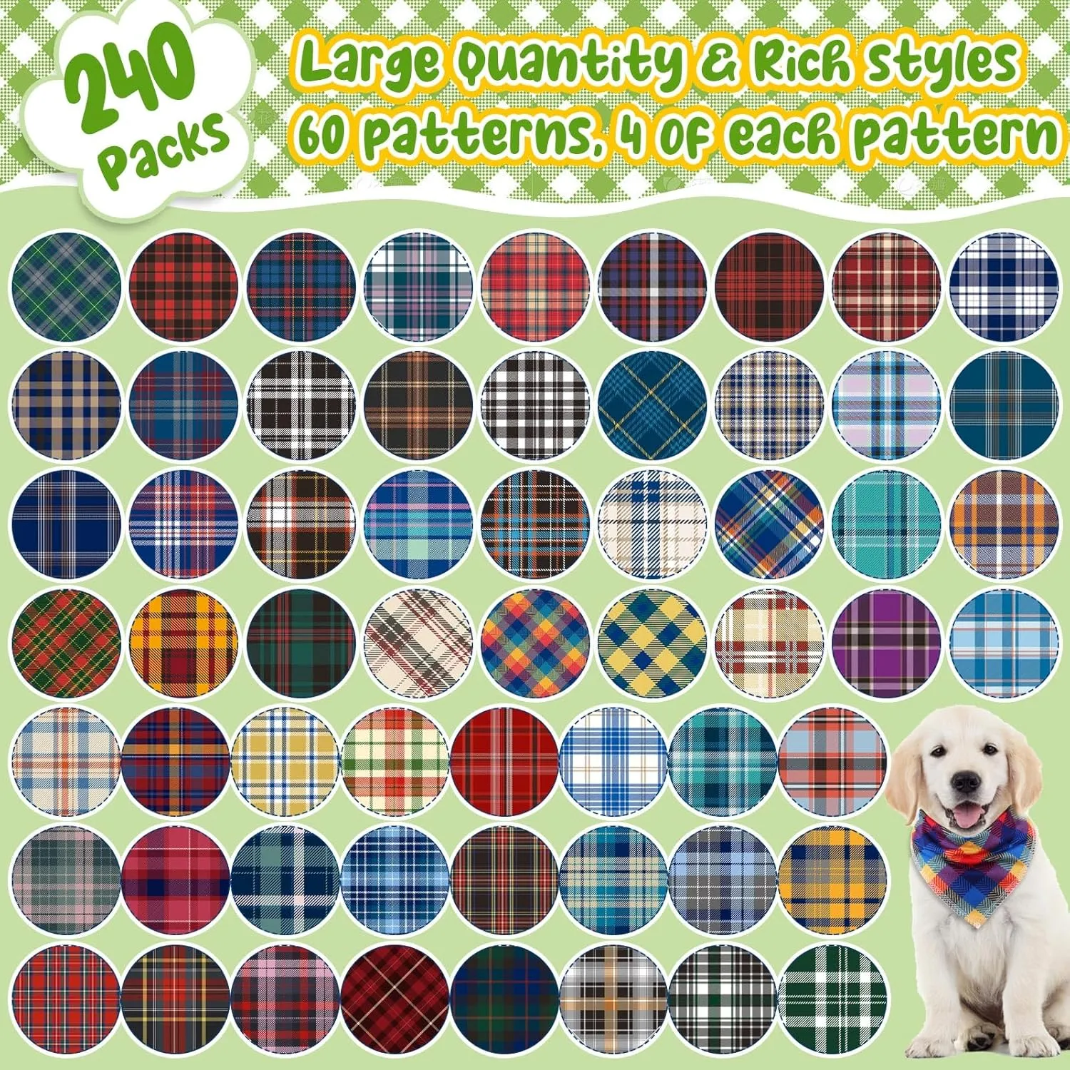 Geyoga 240 Pcs Dog Bandanas Bulk Summer Pet Bandanas Adjustable Triangle Dog Grooming Scarf Bibs Kerchief for Small Medium Large Cats Pet Costume Accessories(Plaid)