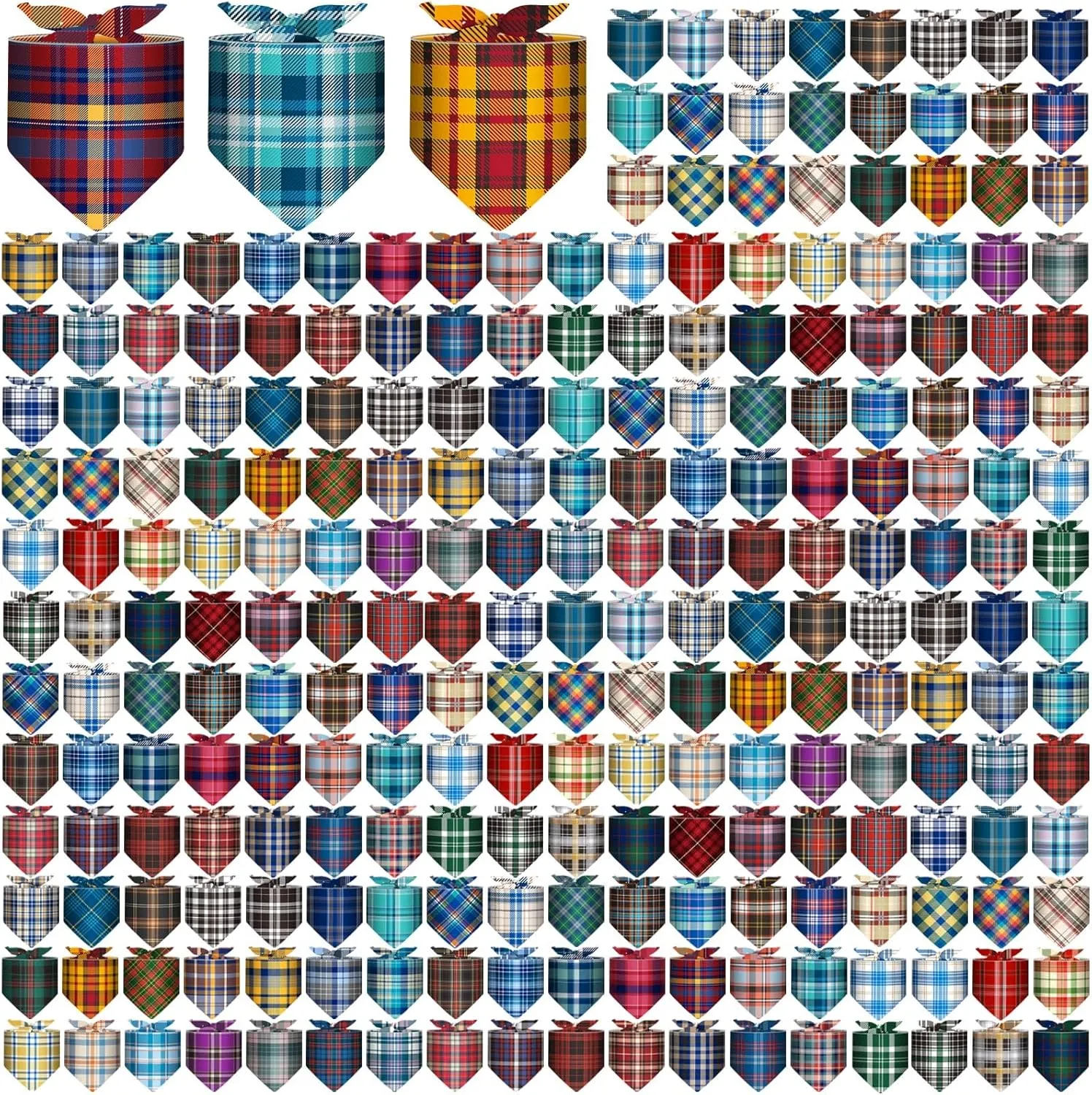 Geyoga 240 Pcs Dog Bandanas Bulk Summer Pet Bandanas Adjustable Triangle Dog Grooming Scarf Bibs Kerchief for Small Medium Large Cats Pet Costume Accessories(Plaid)
