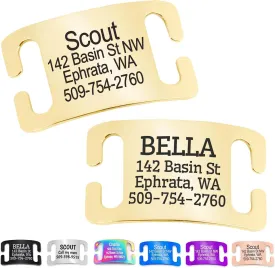 GoTags Slide-On Pet ID Tags, Curved Personalized Dog and Cat, Silent, No Noise Stainless Steel, Custom Engraved in 4 Sizes for Large and Small Pets, Gold
