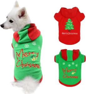 HYLYUN Puppy Christmas Outfit 2 Packs - Small Dog Christmas Outfits Pet Santa Claus Suit Dog Hoodies for Small Dogs and Cats L